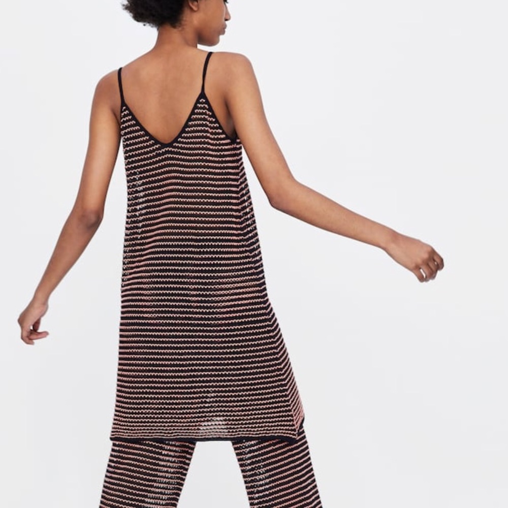 NEW ZARA WAVY TWO TONE STRIPE KNIT TUNIC COVERUP MINI DRESS SIZE LARGE - Picture 8 of 12